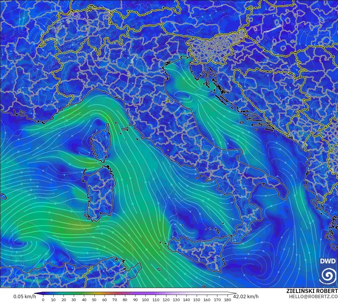 ICON modelo - Italia, Viento a 10 m