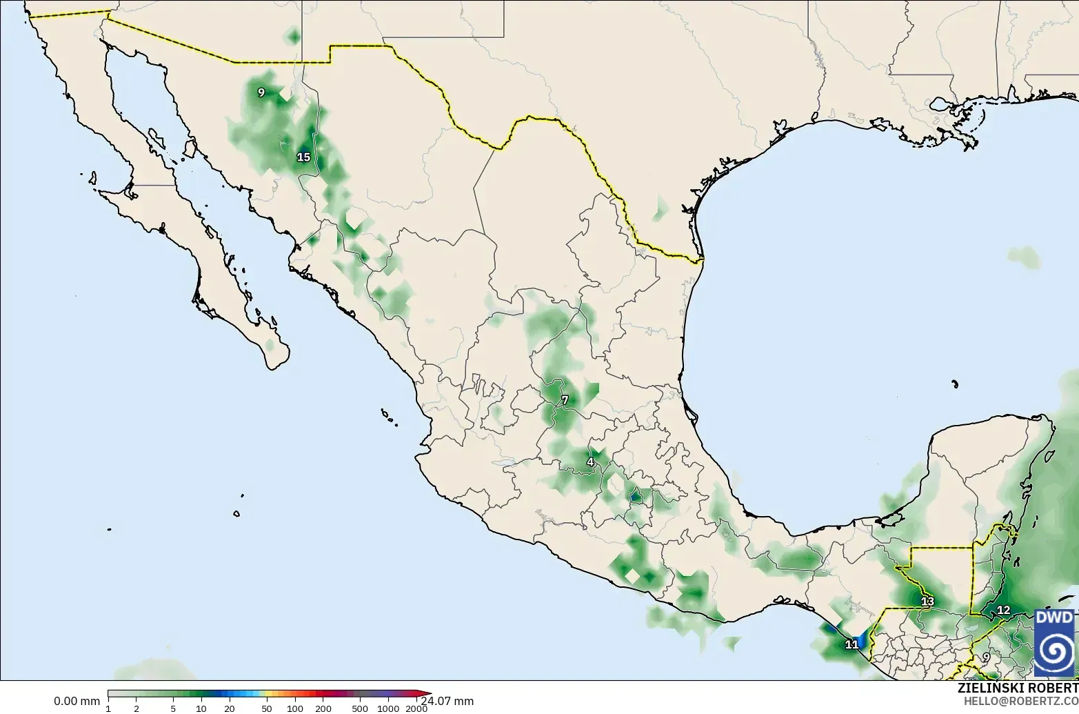 ICON modelo - México, Acumulación de precipitación