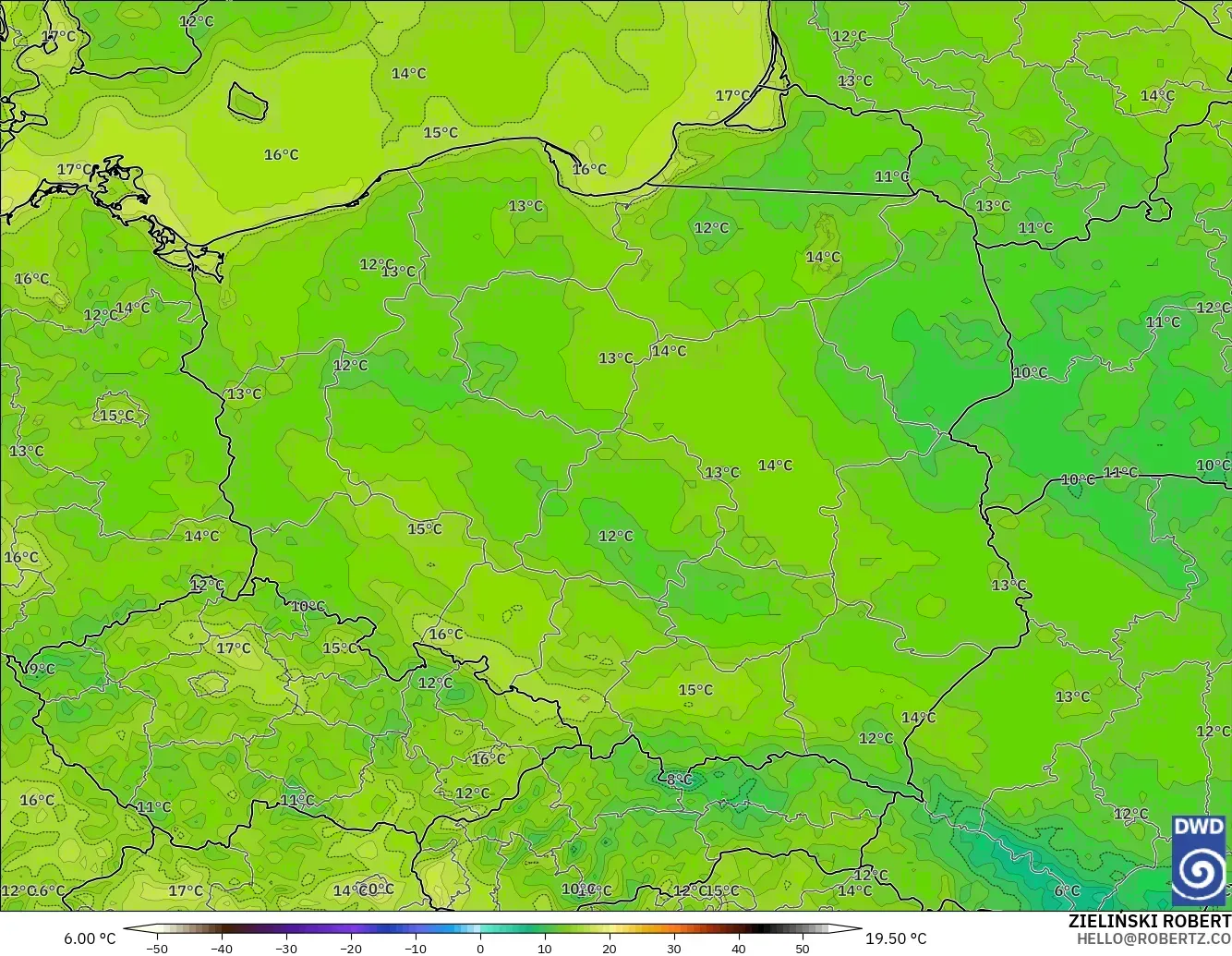 ICON modelo - Polonia, Temperatura a 2 m