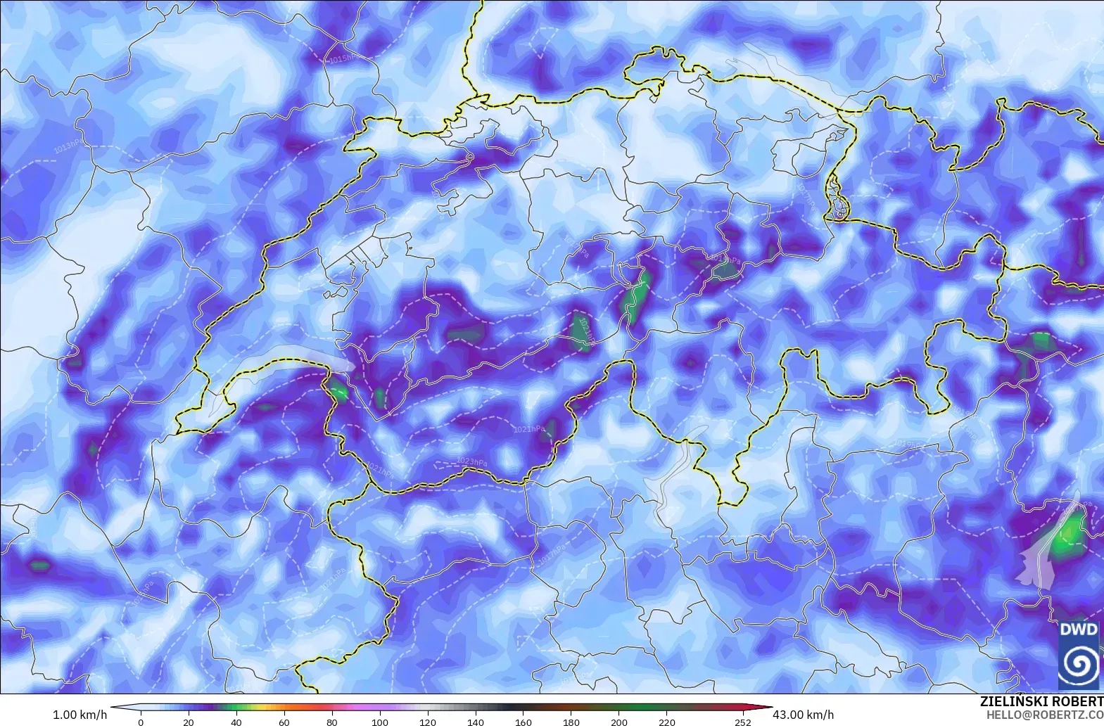 ICON modelo - Suiza, Ráfagas de Viento Máximas