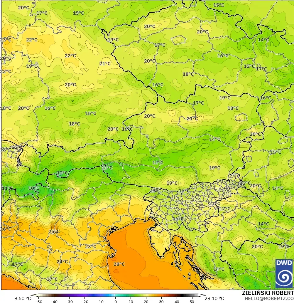 ICON modelo - Austria, Temperatura a 2 m