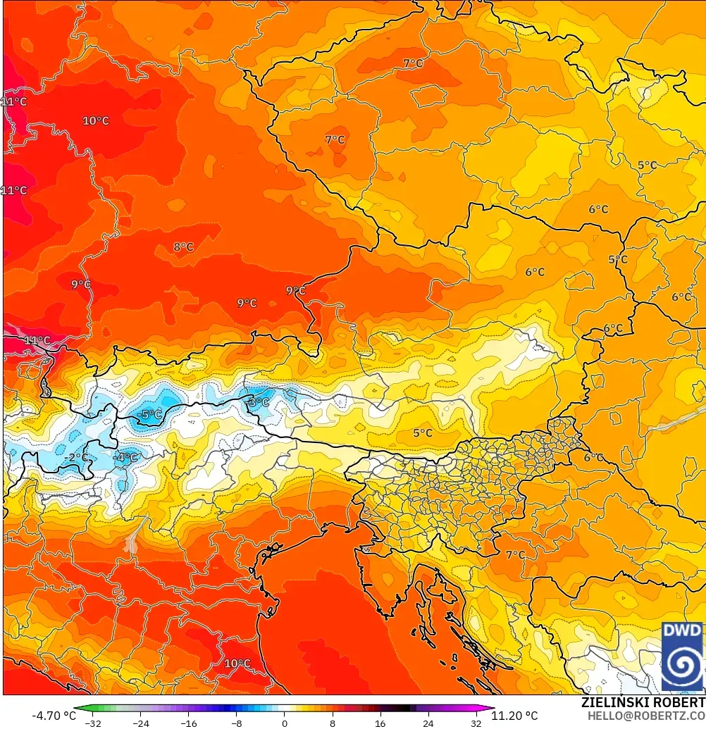 ICON modelo - Austria, Anomalía de temperatura a 850 hPa