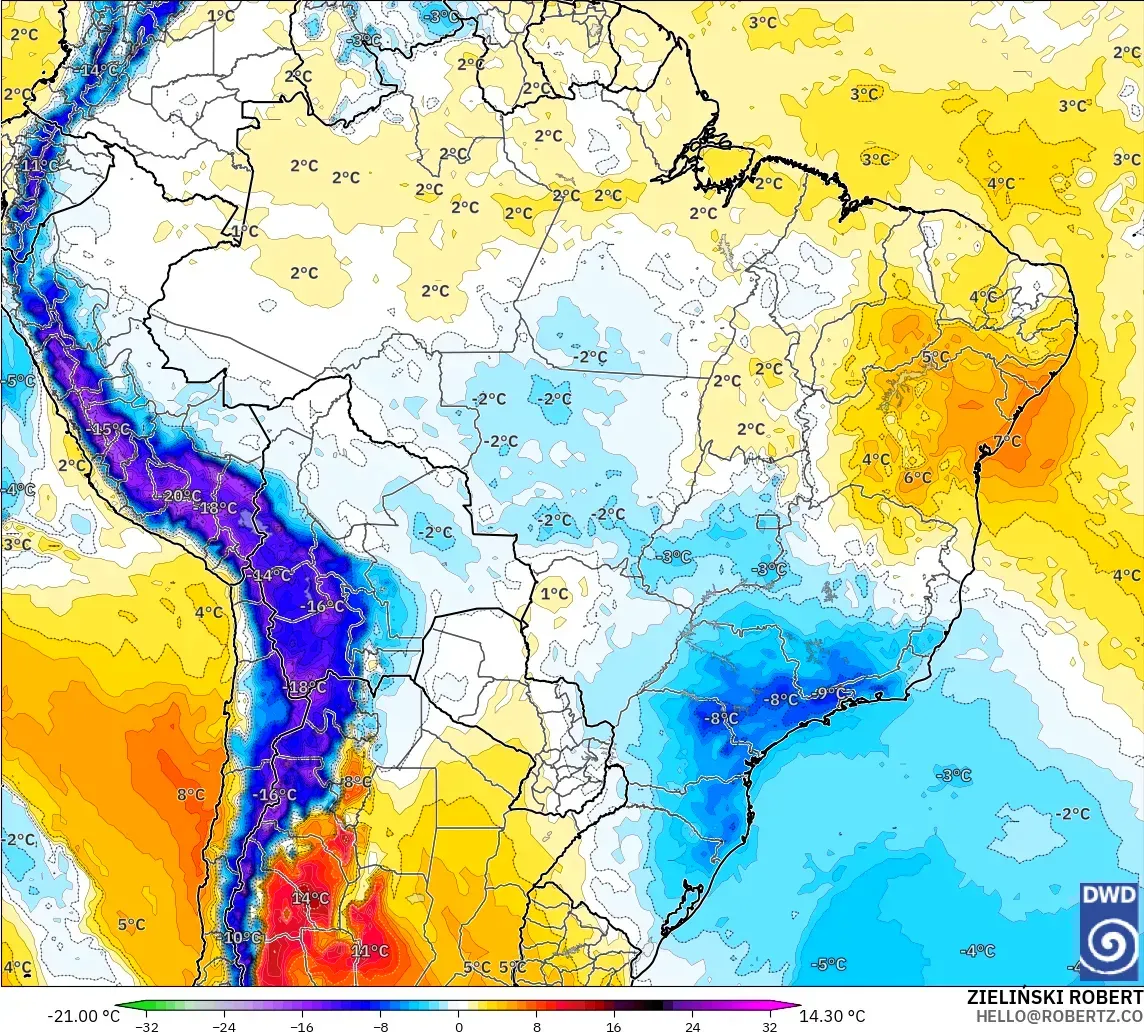 ICON modelo - Brasil, Anomalía de temperatura a 850 hPa