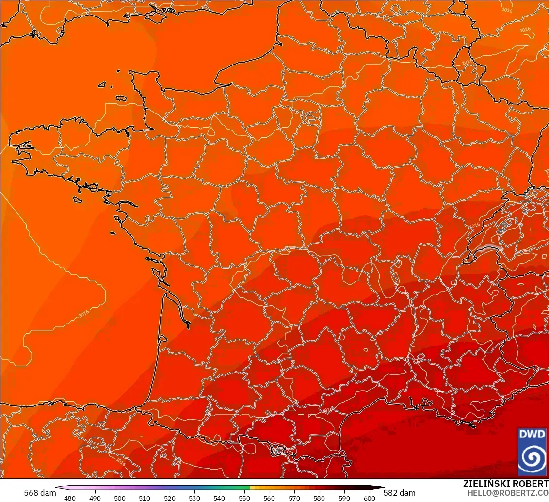ICON modelo - Francia, Altura geopotencial a 500 hPa