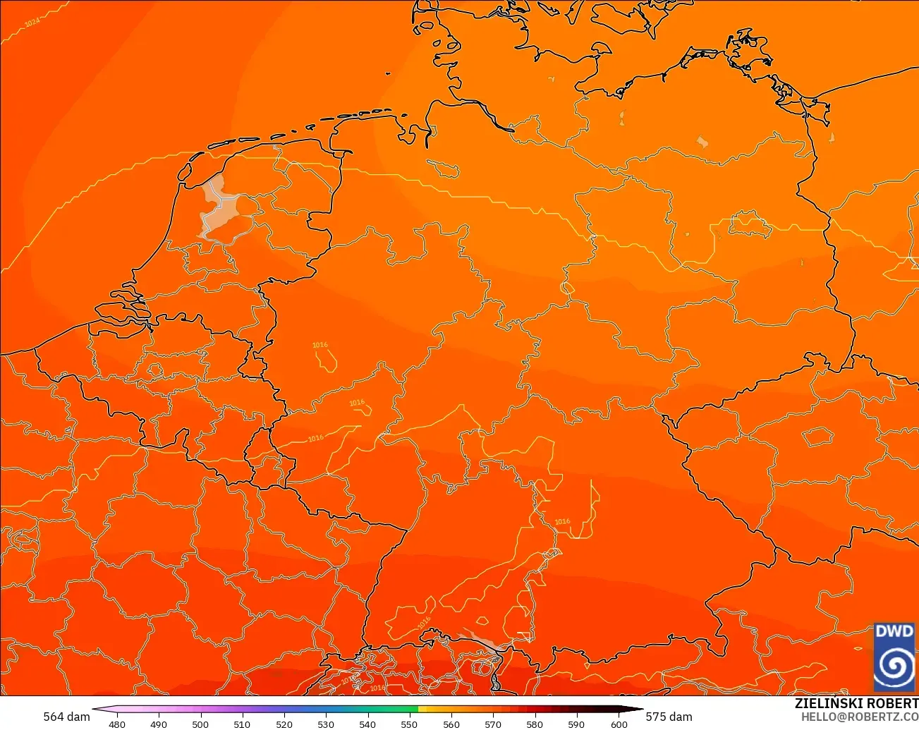 ICON modelo - Alemania, Altura geopotencial a 500 hPa