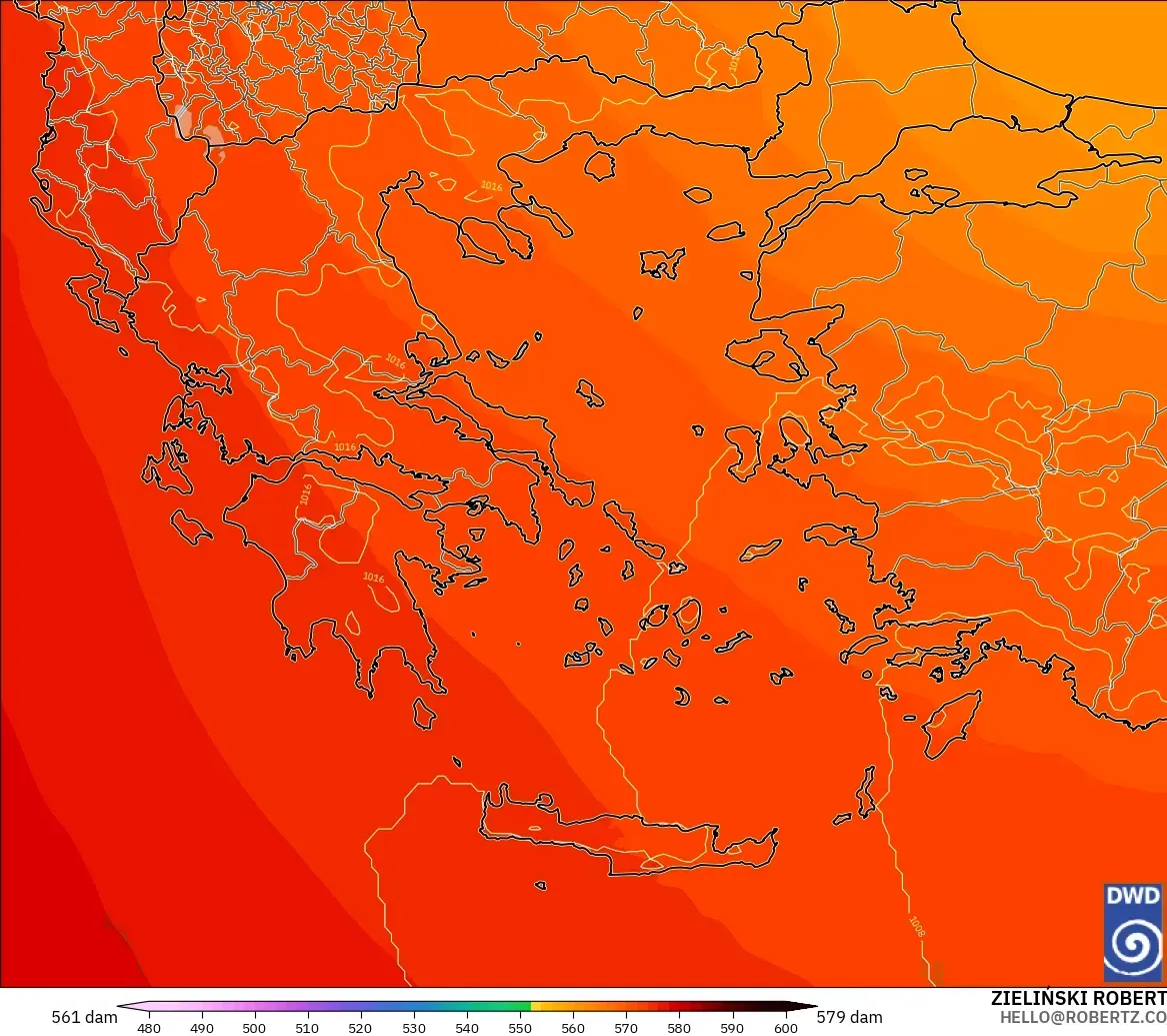 ICON modelo - Grecia, Altura geopotencial a 500 hPa