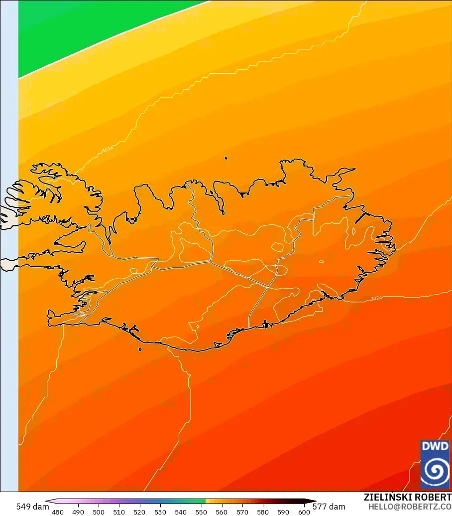 ICON modelo - Islandia, Altura geopotencial a 500 hPa