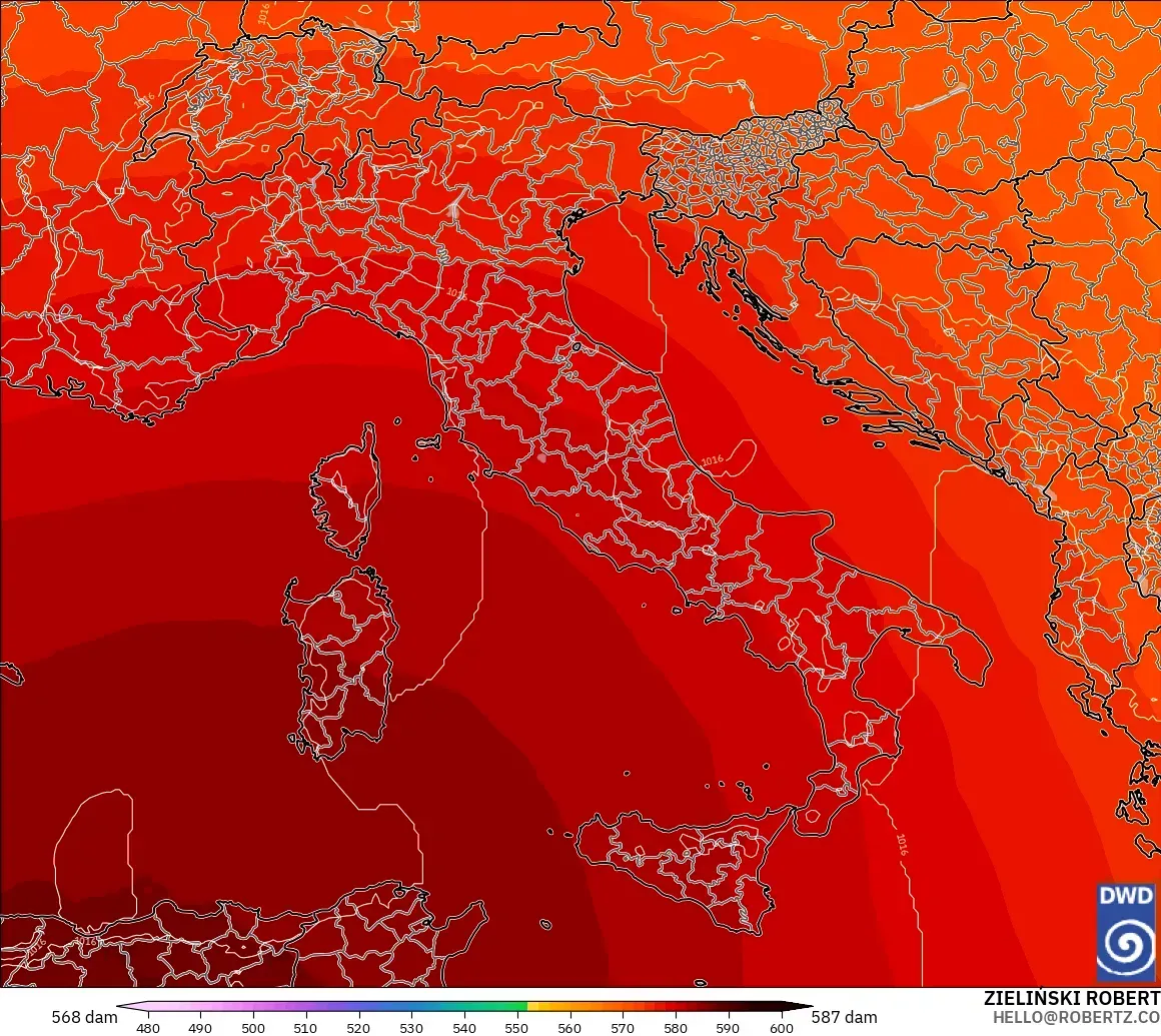 ICON modelo - Italia, Altura geopotencial a 500 hPa