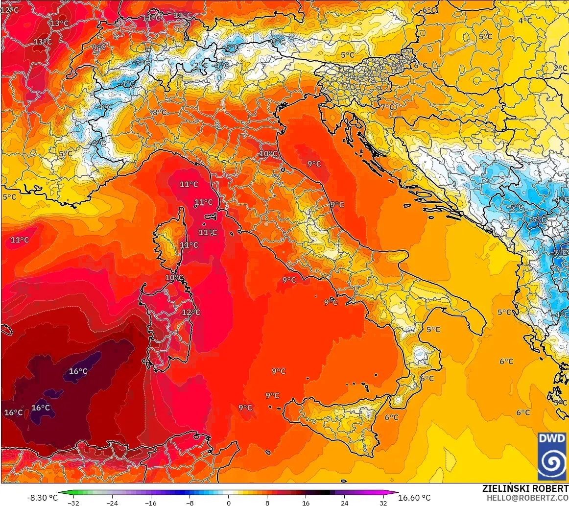 ICON modelo - Italia, Anomalía de temperatura a 850 hPa