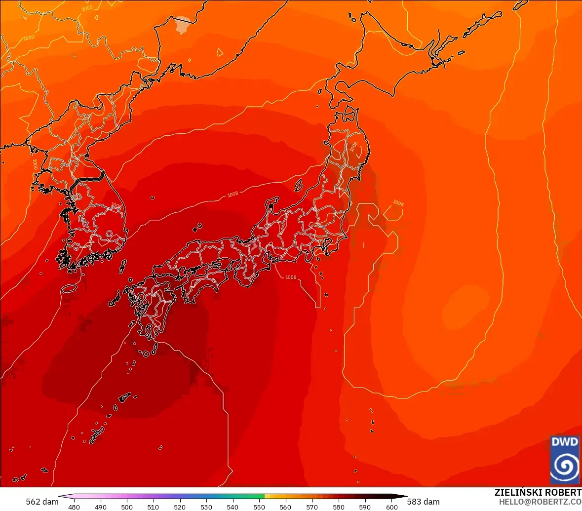ICON modelo - Japón, Altura geopotencial a 500 hPa