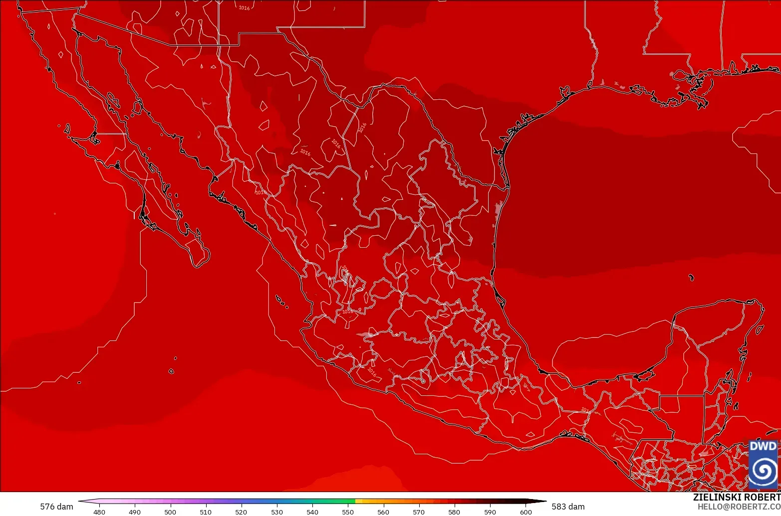 ICON modelo - México, Altura geopotencial a 500 hPa
