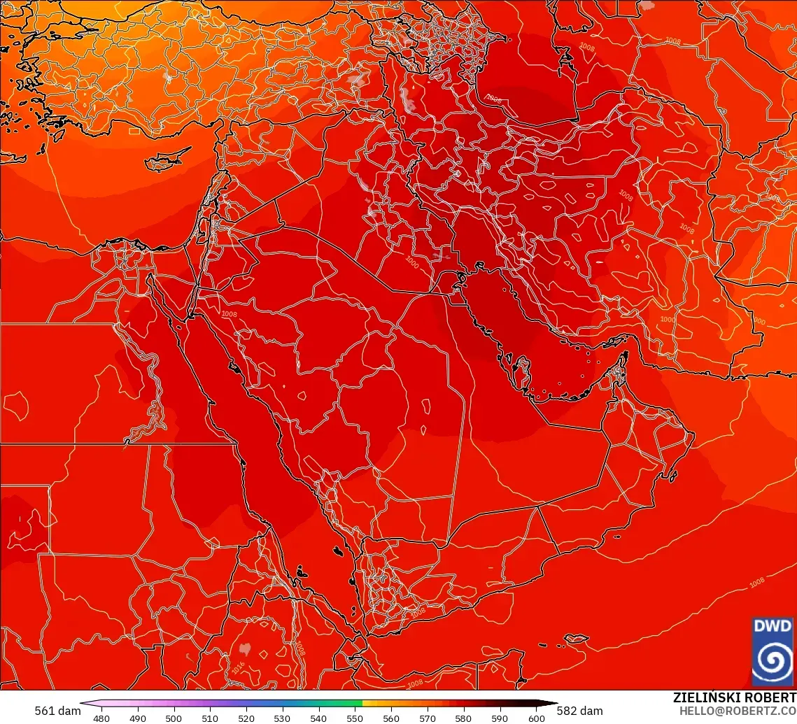ICON modelo - Oriente Medio, Altura geopotencial a 500 hPa