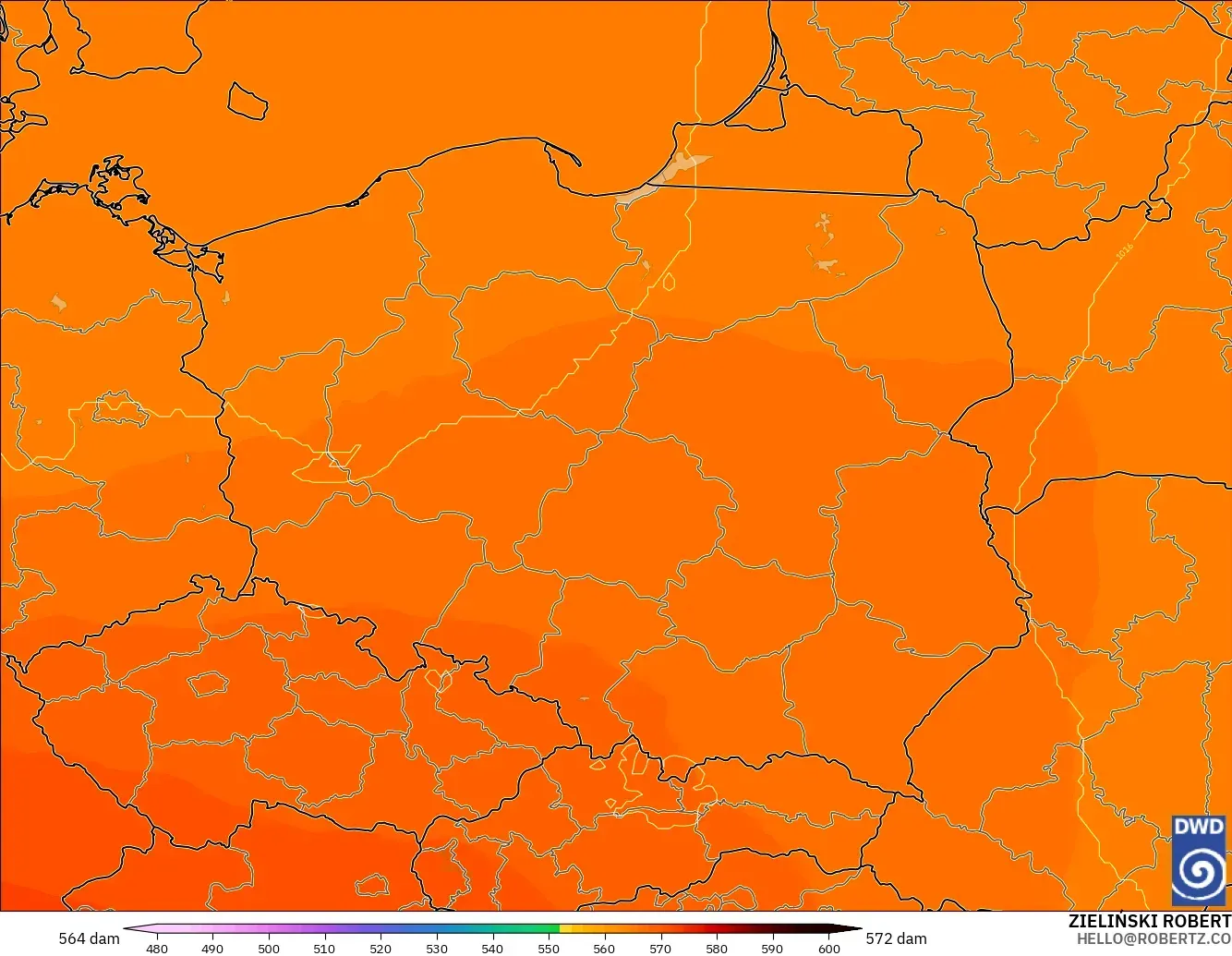 ICON modelo - Polonia, Altura geopotencial a 500 hPa