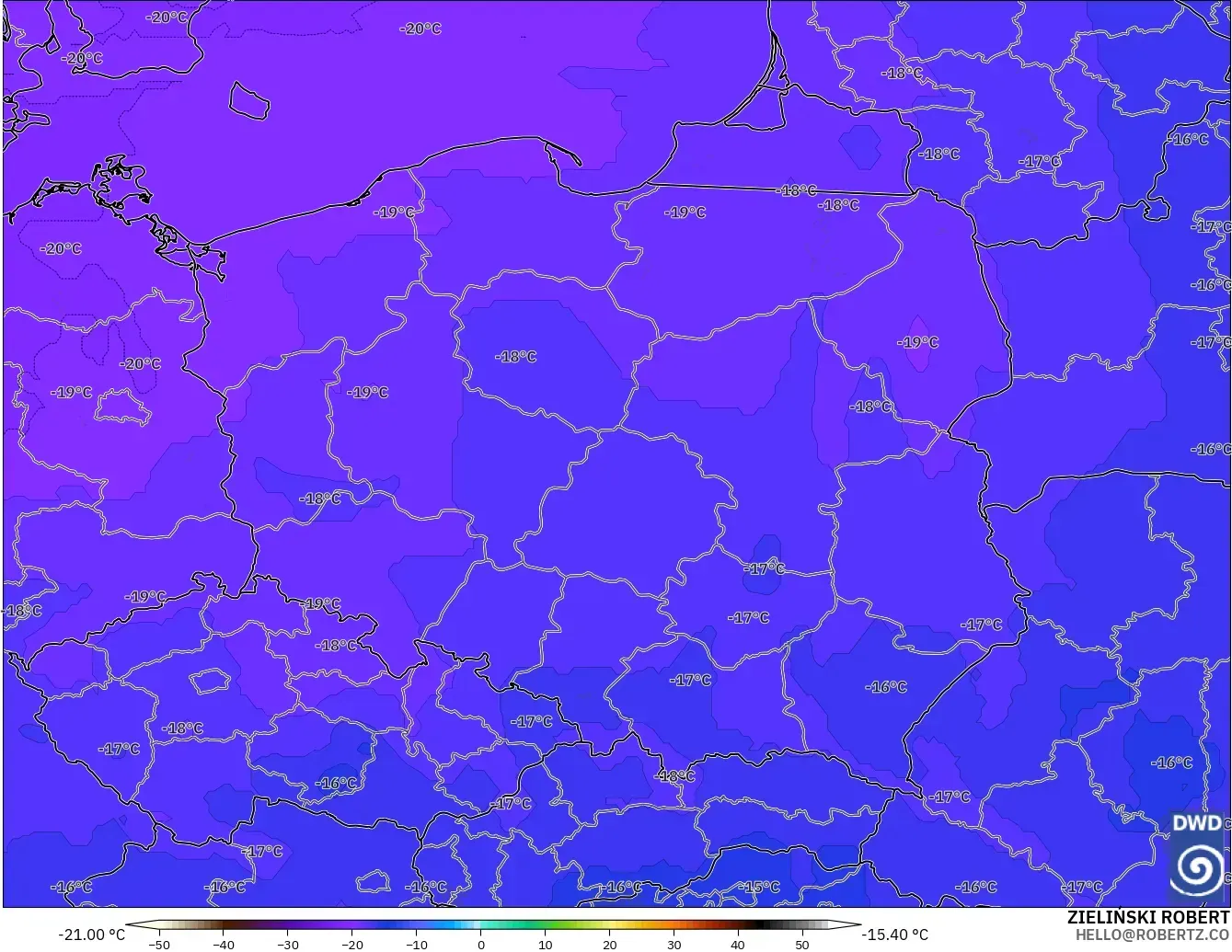 ICON modelo - Polonia, Temperatura a 500 hPa