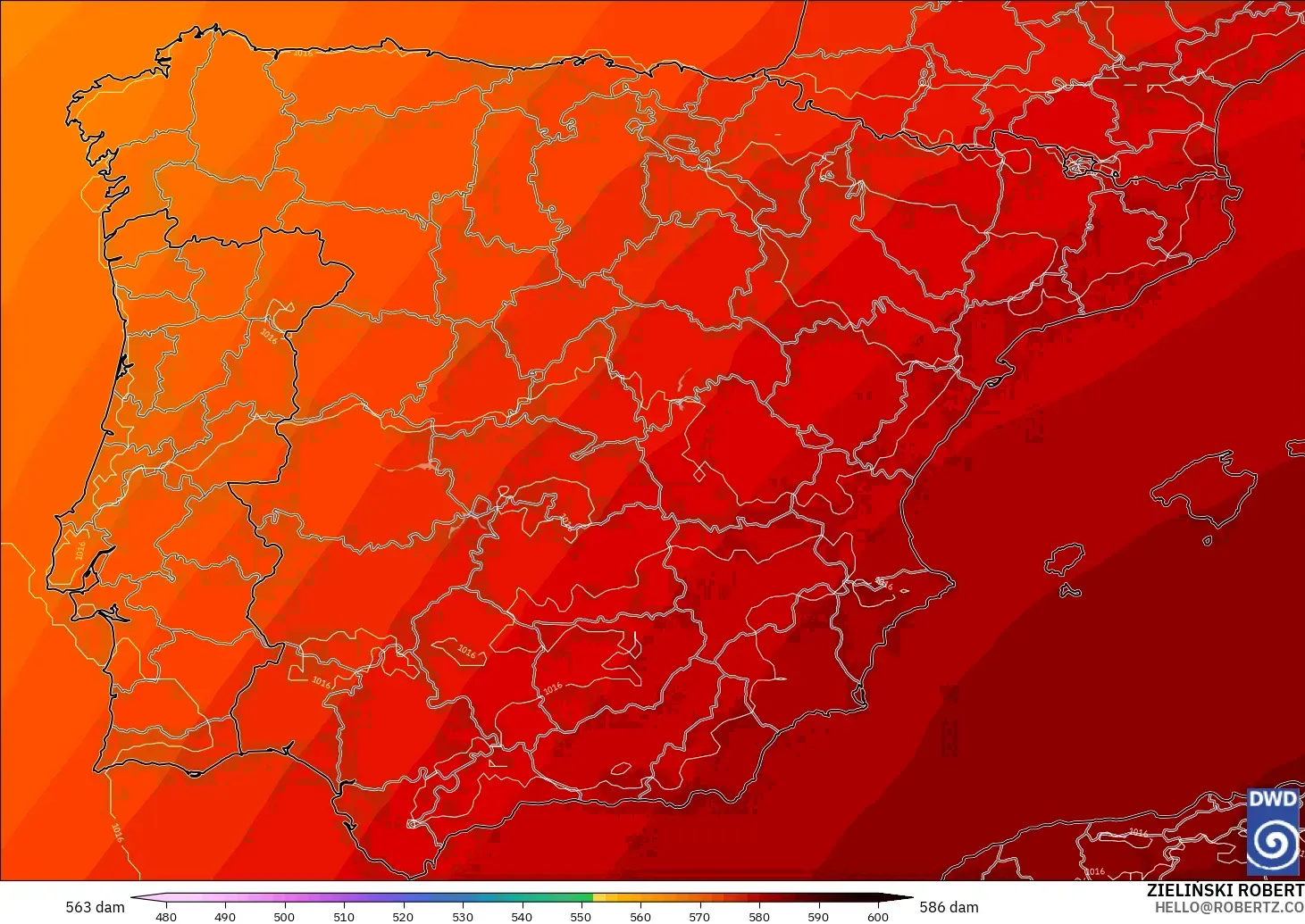 ICON modelo - España, Altura geopotencial a 500 hPa