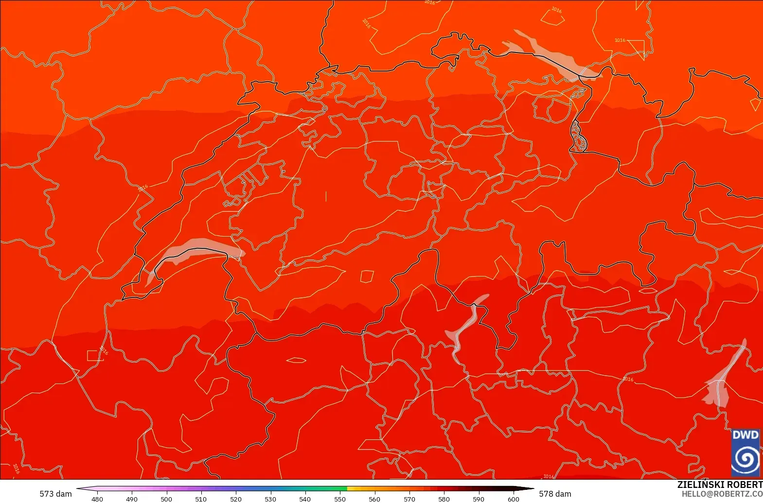 ICON modelo - Suiza, Altura geopotencial a 500 hPa