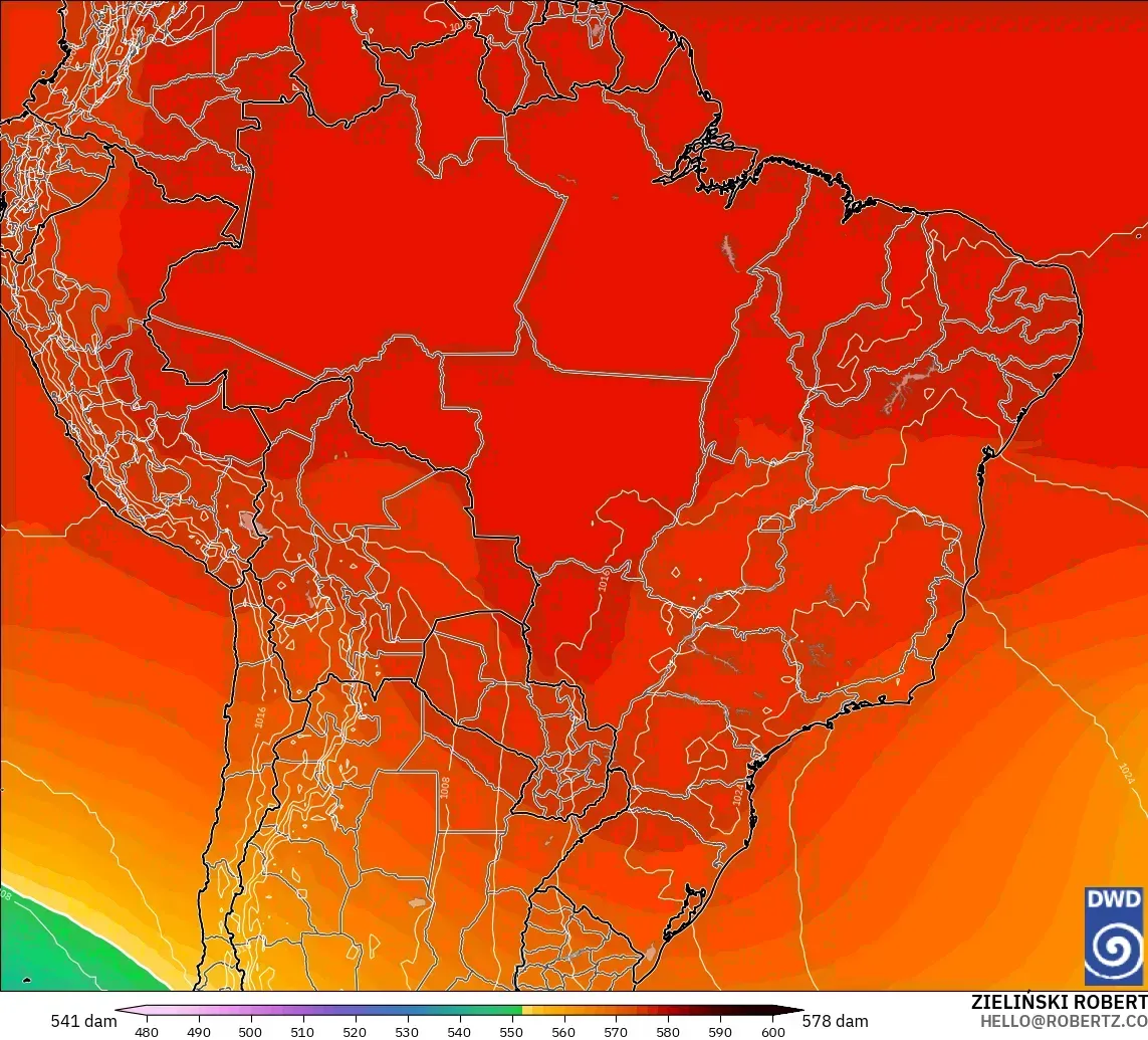 ICON modelo - Brasil, Altura geopotencial a 500 hPa
