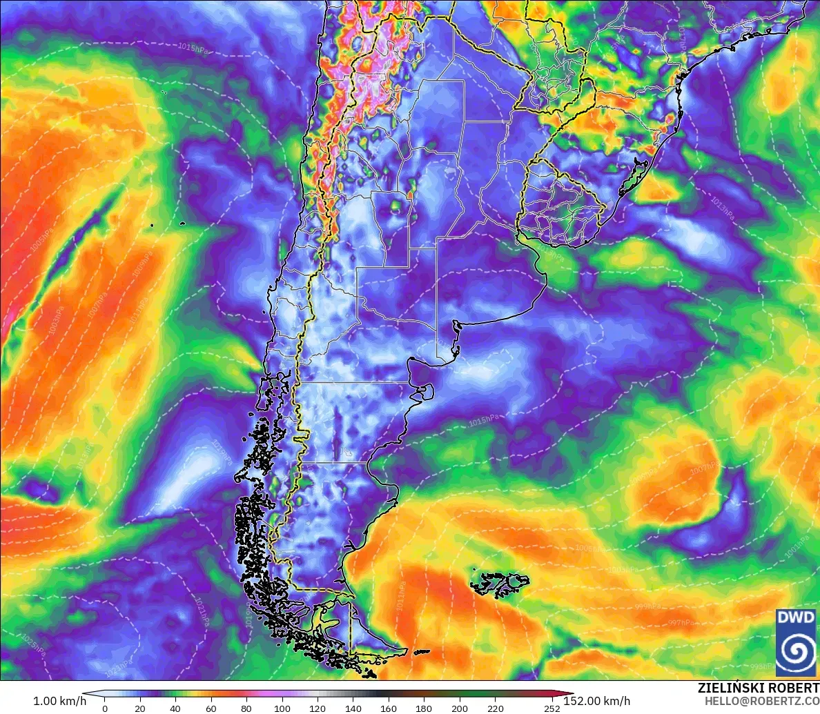 ICON modelo - Argentina, Ráfagas de viento
