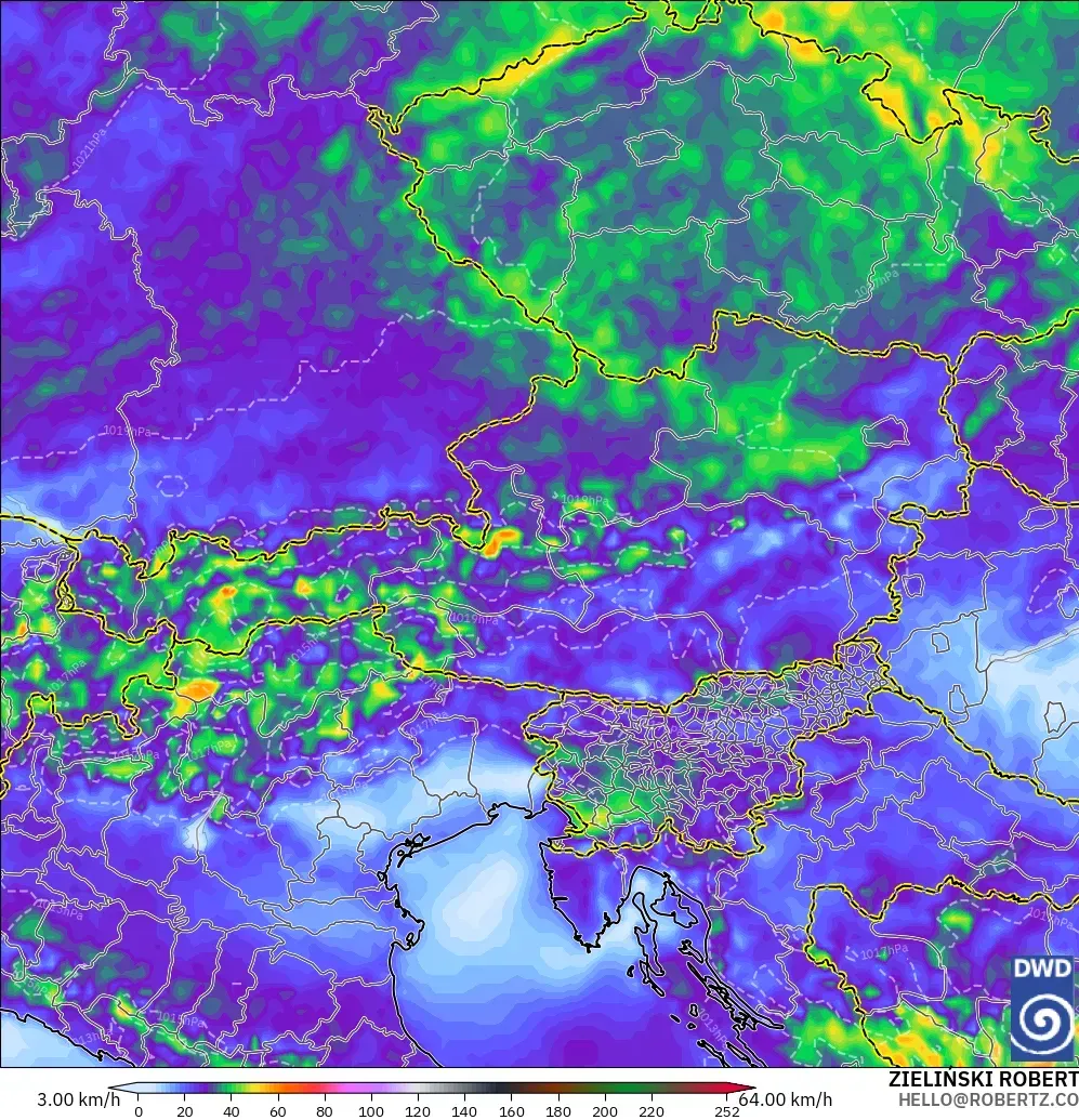 ICON modelo - Austria, Ráfagas de viento