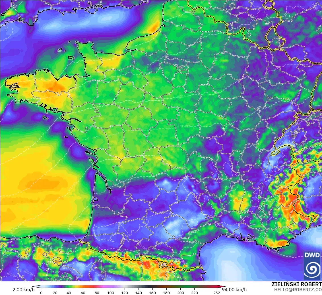 ICON modelo - Francia, Ráfagas de viento