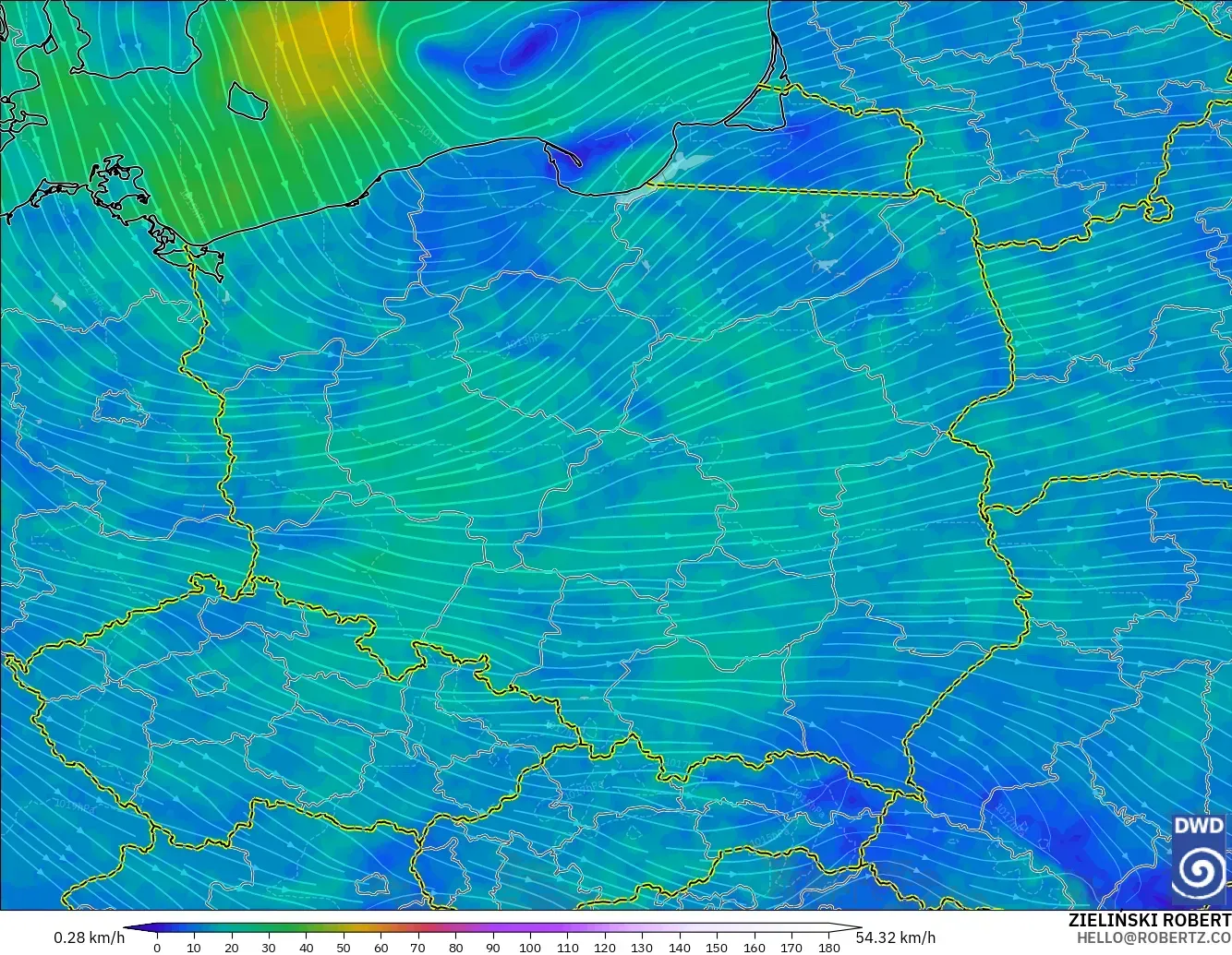 ICON modelo - Polonia, Viento a 10 m