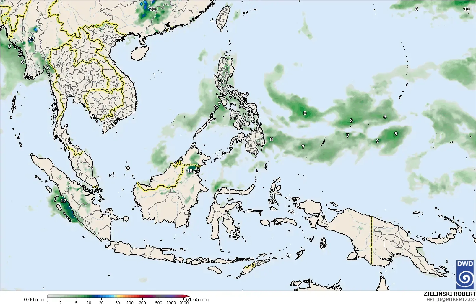 ICON modelo - Sudeste Asiático, Acumulación de precipitación