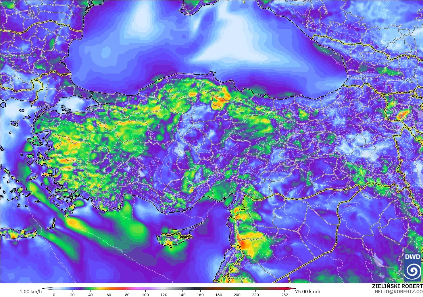 ICON modelo - Turquía, Ráfagas de viento