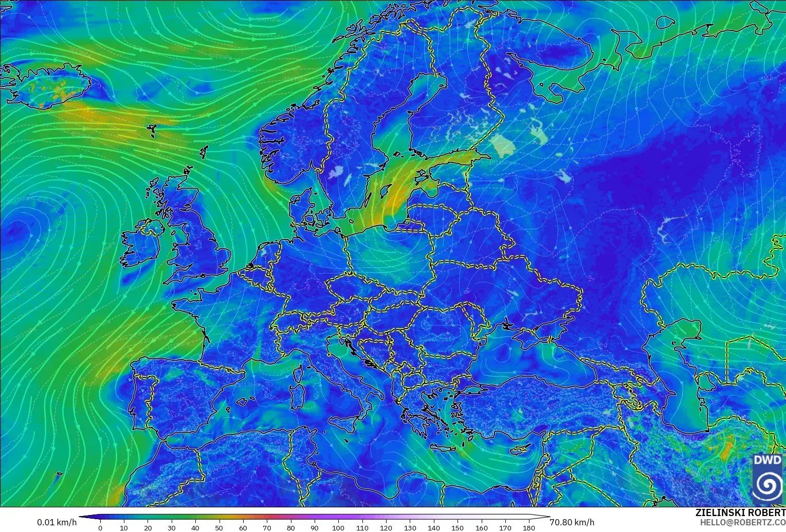 ICON modelo - Europa, Viento a 10 m