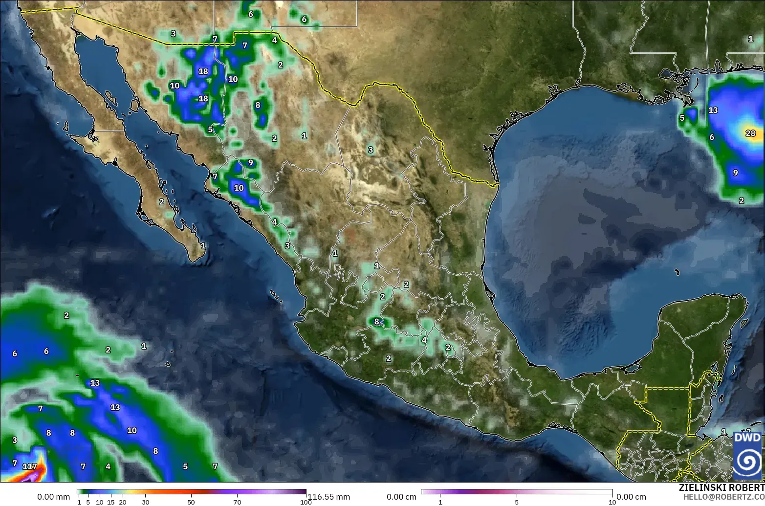 ICON modelo - México, Precipitación, nubes y presión