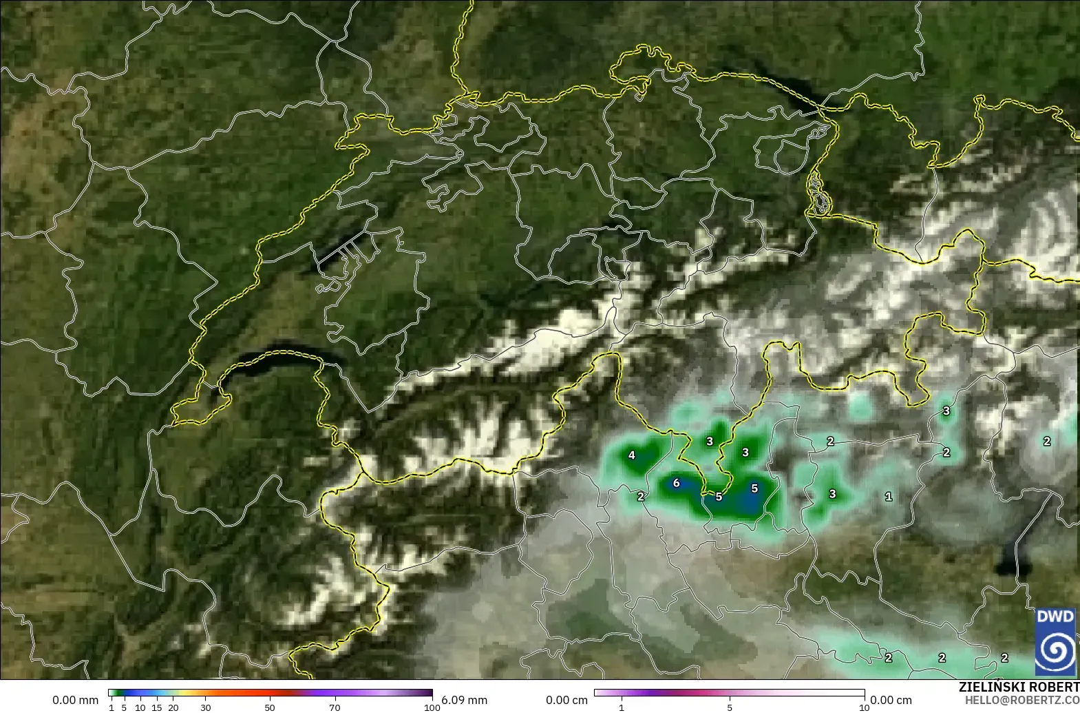 ICON modelo - Suiza, Precipitación, nubes y presión