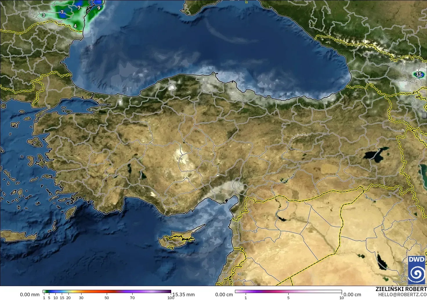 ICON modelo - Turquía, Precipitación, nubes y presión