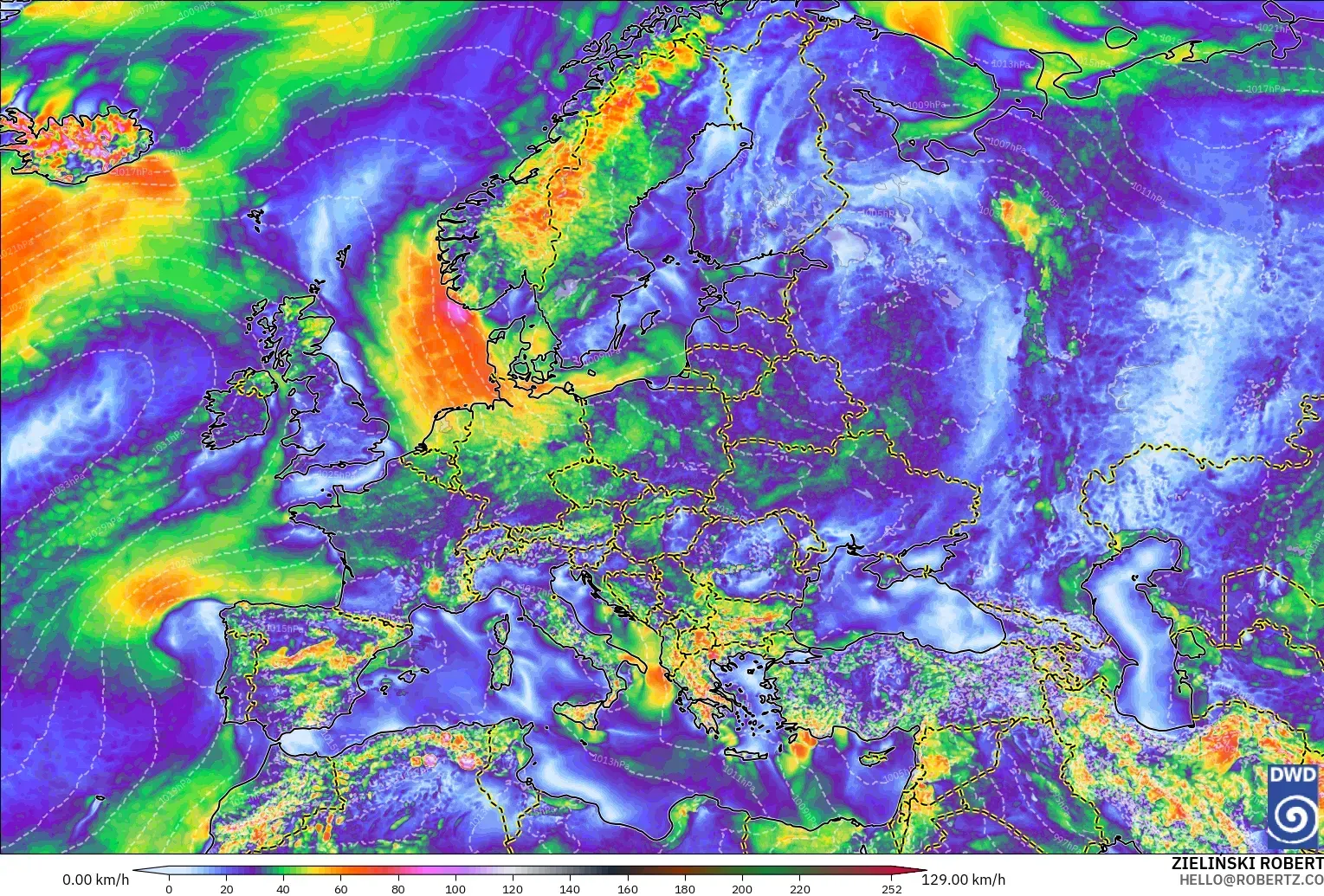 ICON modelo - Europa, Ráfagas de viento