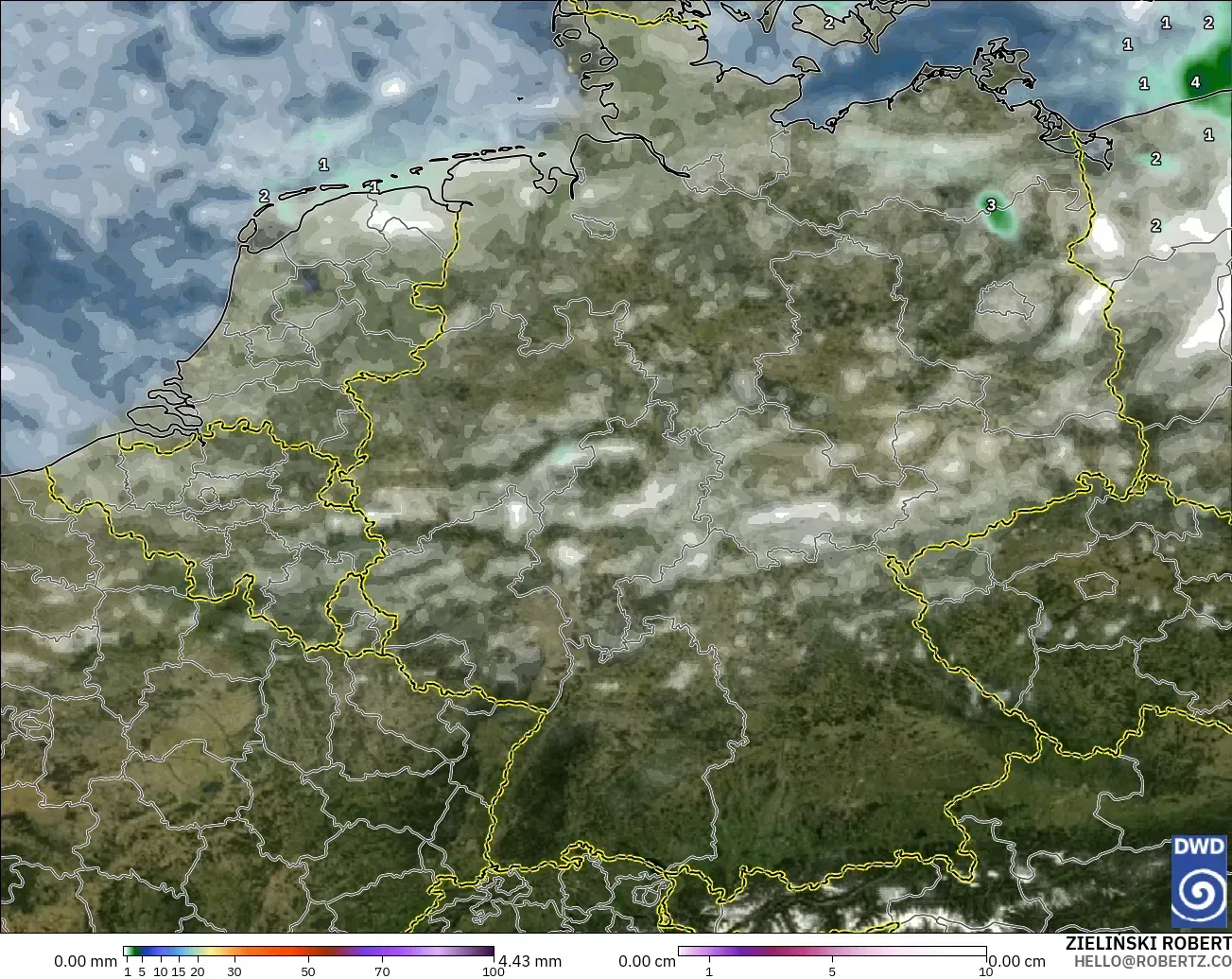 ICON modelo - Alemania, Precipitación, nubes y presión