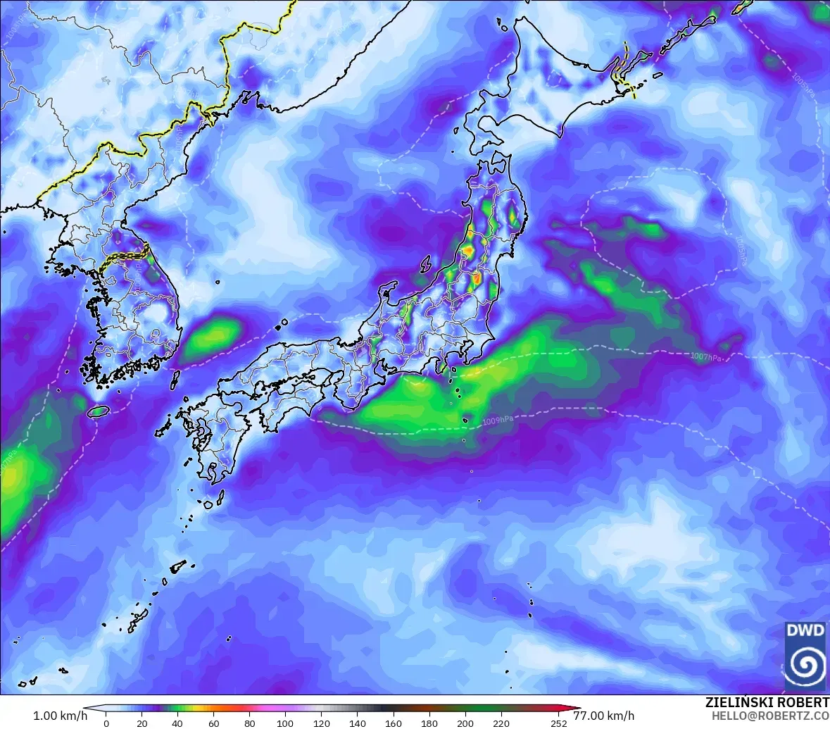 ICON modelo - Japón, Ráfagas de viento
