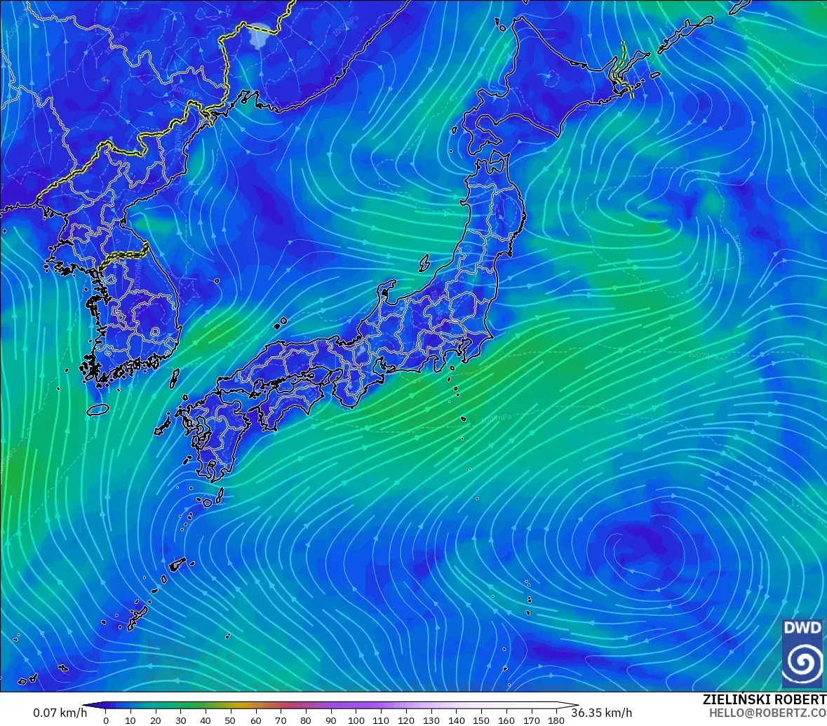ICON modelo - Japón, Viento a 10 m