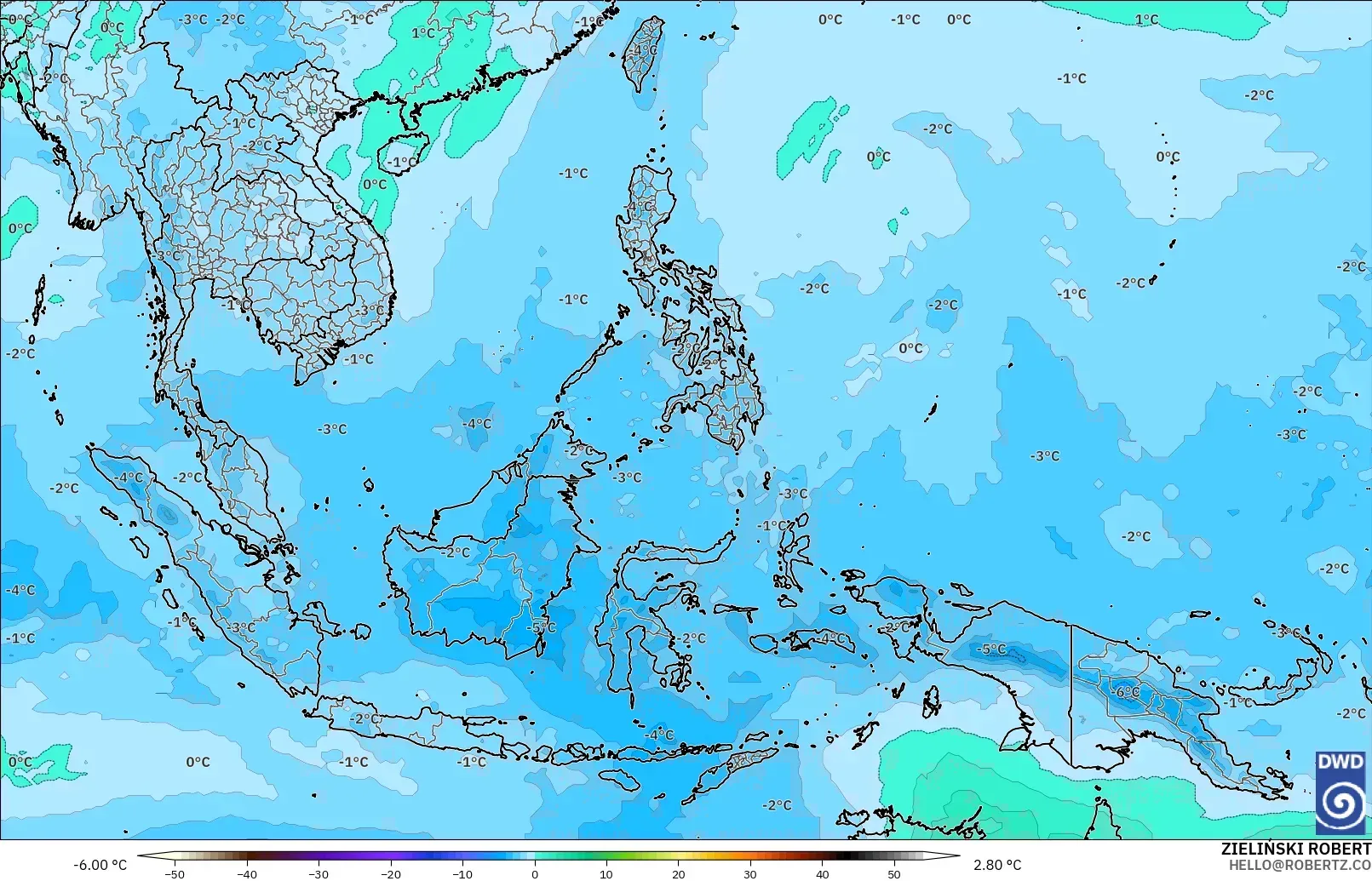 ICON modelo - Sudeste Asiático, Temperatura a 500 hPa