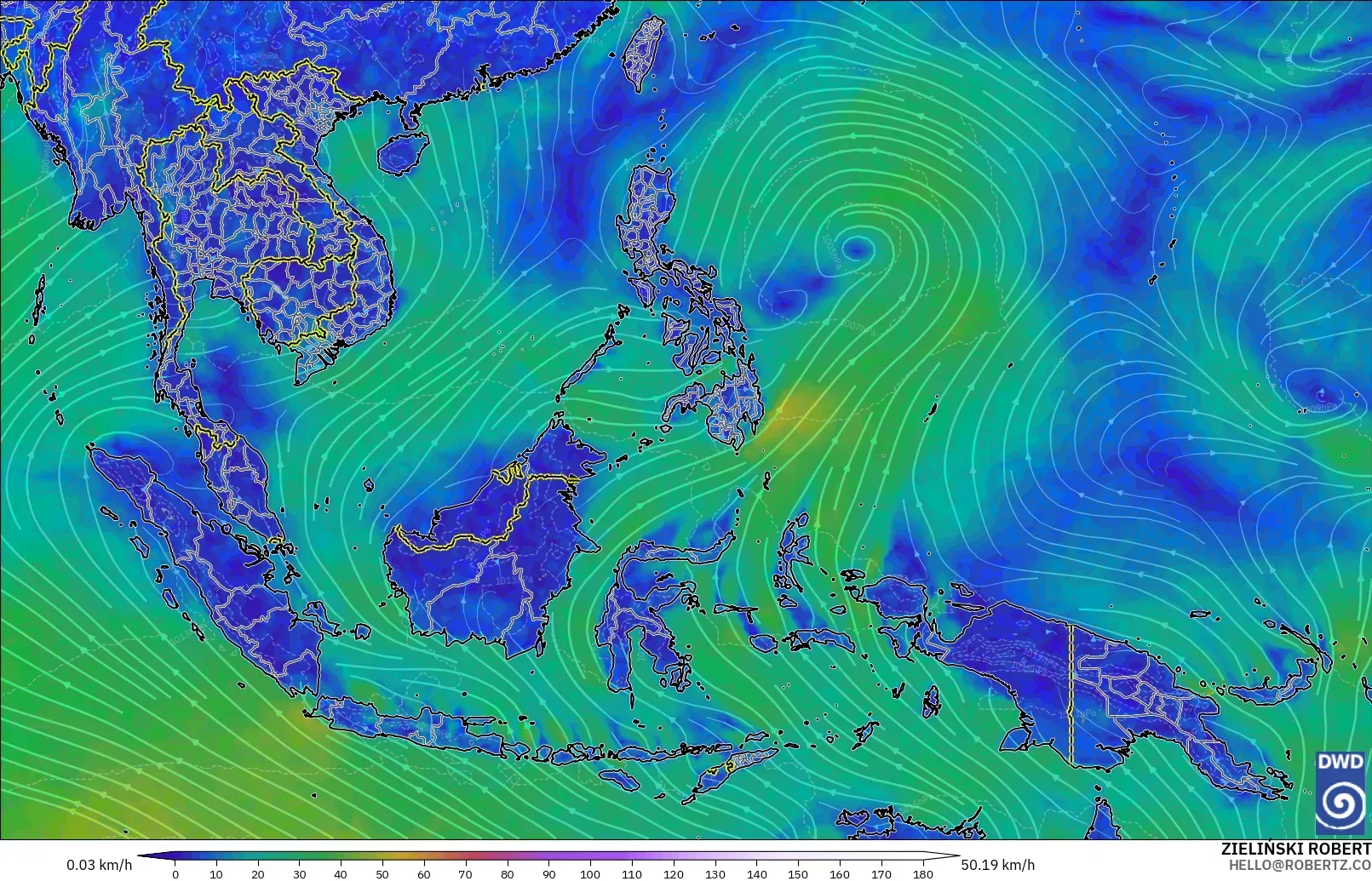 ICON modelo - Sudeste Asiático, Viento a 10 m