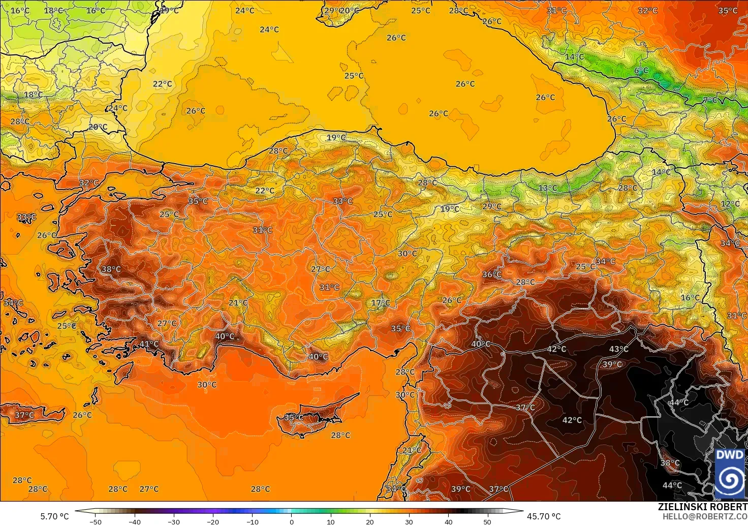 ICON modelo - Turquía, Temperatura a 2 m