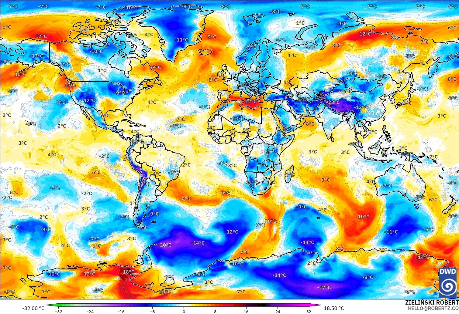 ICON modelo - Mundo, Anomalía de temperatura a 850 hPa