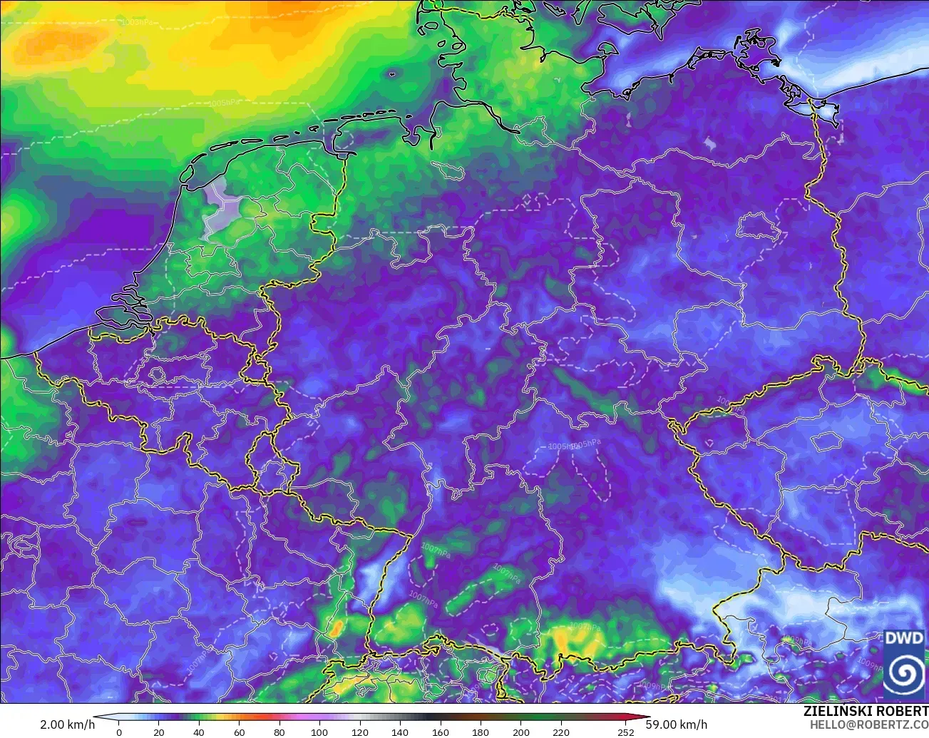 ICON modelo - Alemania, Ráfagas de Viento Máximas