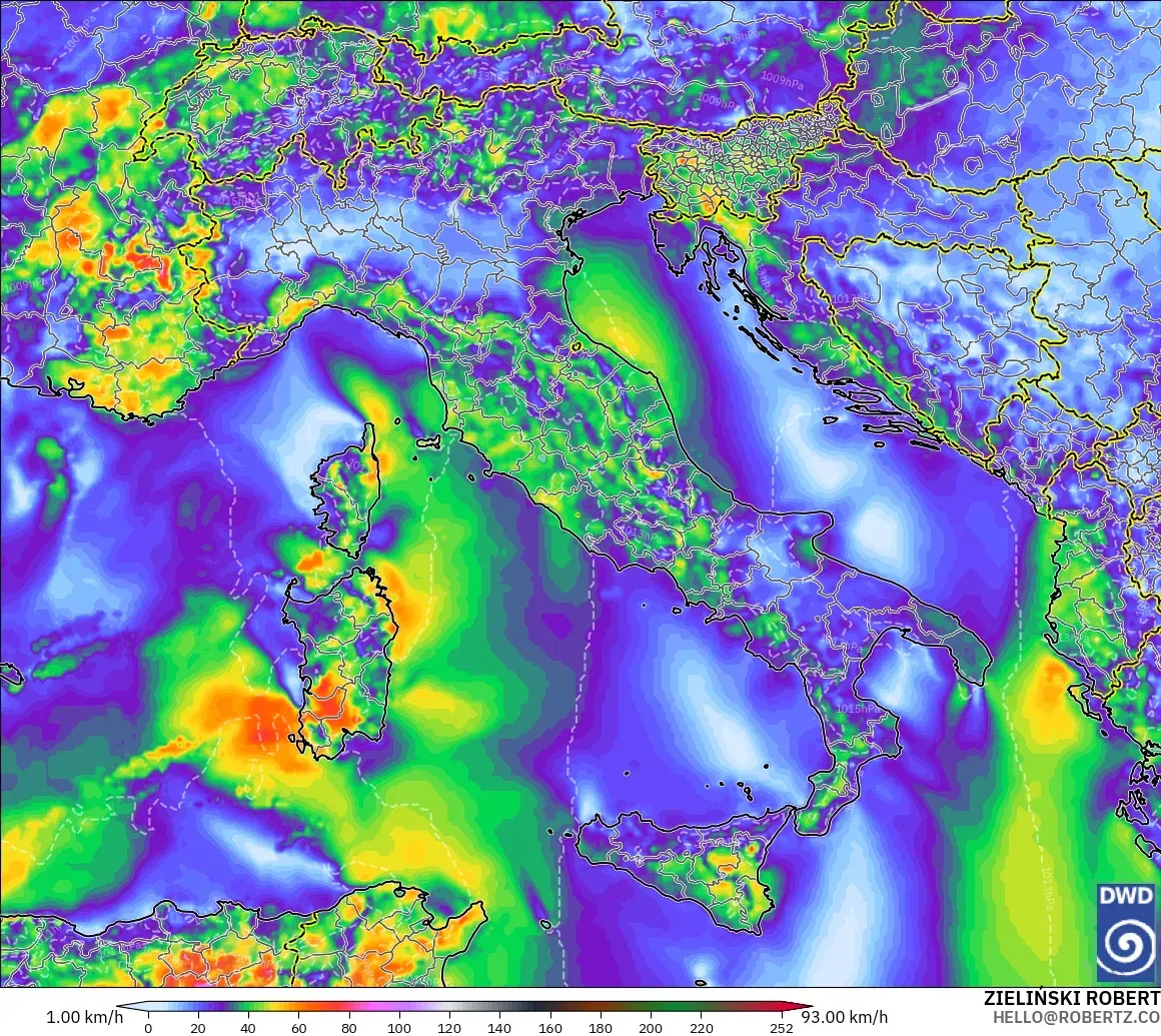 ICON modelo - Italia, Ráfagas de Viento Máximas