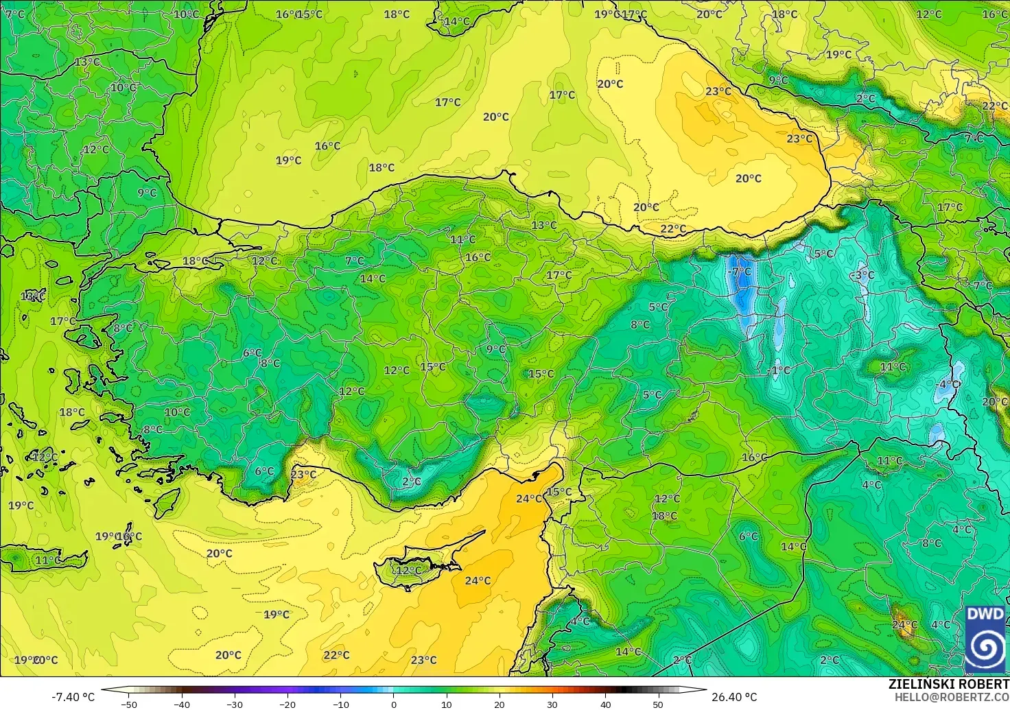 ICON modelo - Turquía, Punto de rocío a 2 m