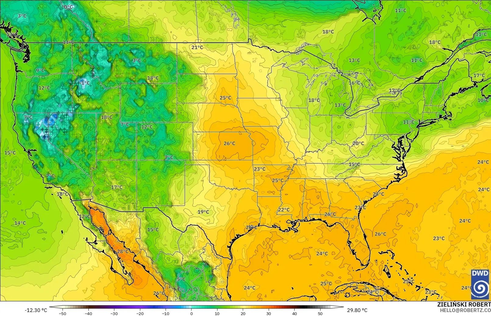 ICON modelo - Estados Unidos, Punto de rocío a 2 m