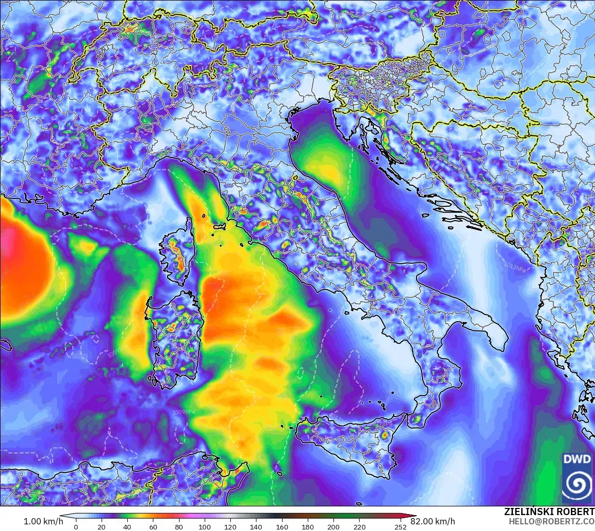 ICON modelo - Italia, Ráfagas de Viento Máximas