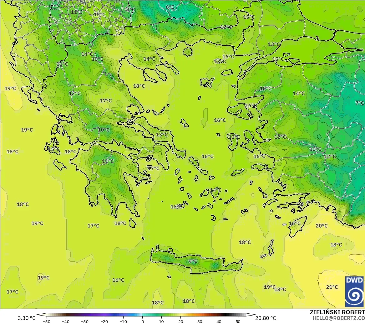 ICON modelo - Grecia, Temperatura a 850 hPa