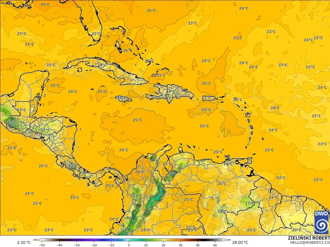 ICON modelo - Caribe, Punto de rocío a 2 m