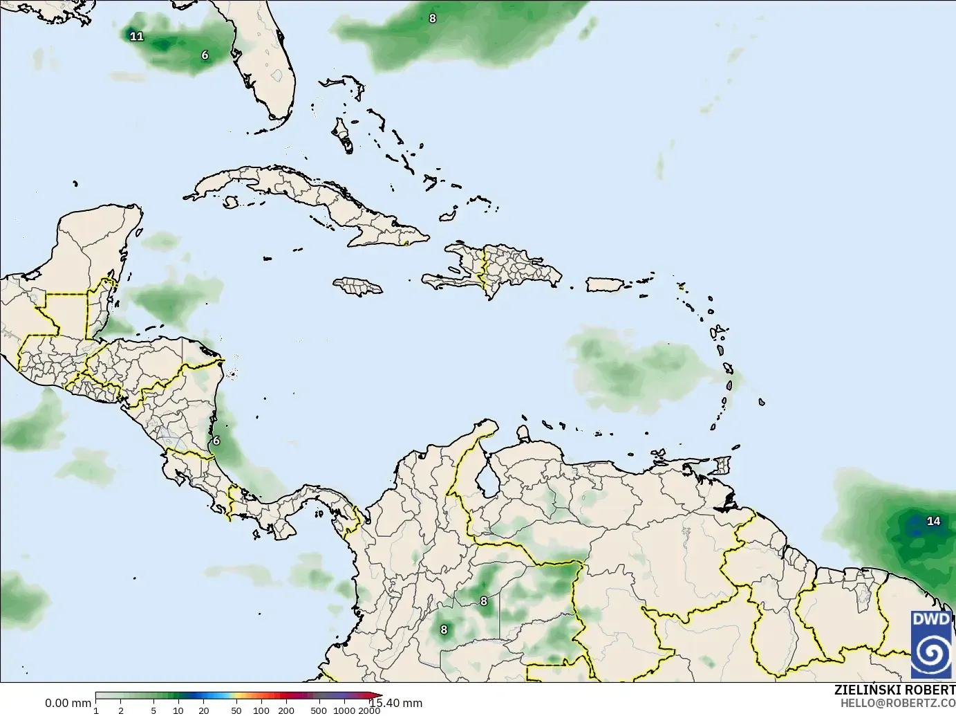 ICON modelo - Caribe, Acumulación de precipitación
