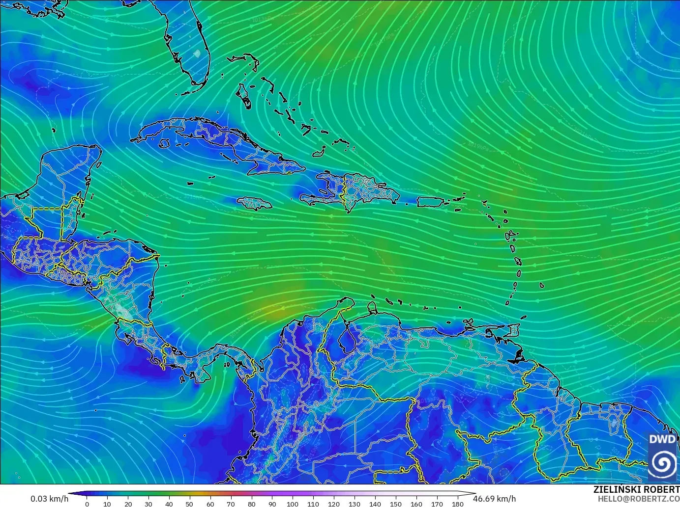 ICON modelo - Caribe, Viento a 10 m