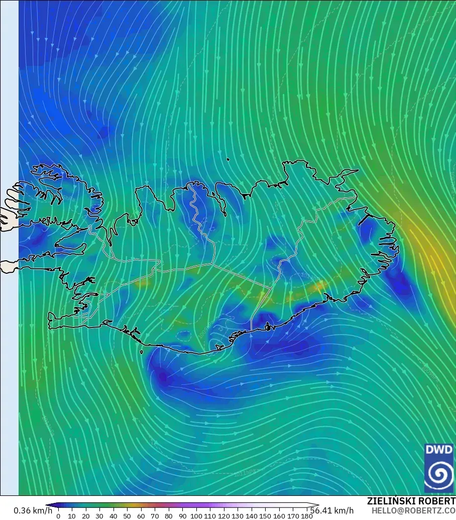 ICON modelo - Islandia, Viento a 10 m