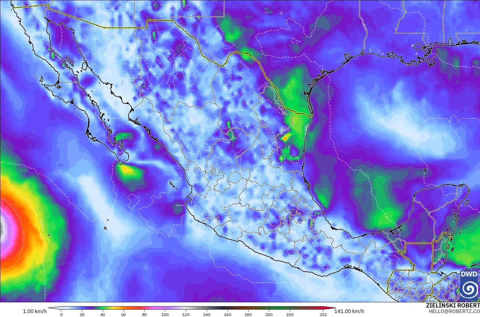 ICON modelo - México, Ráfagas de Viento Máximas